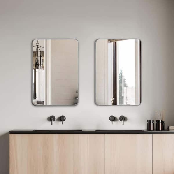 Unbranded Sliver 32 in. W x 24 in. H Bathroom Mirror for Over Sink Aluminum Framed Rectangle Rectangular Vanity Mirror
