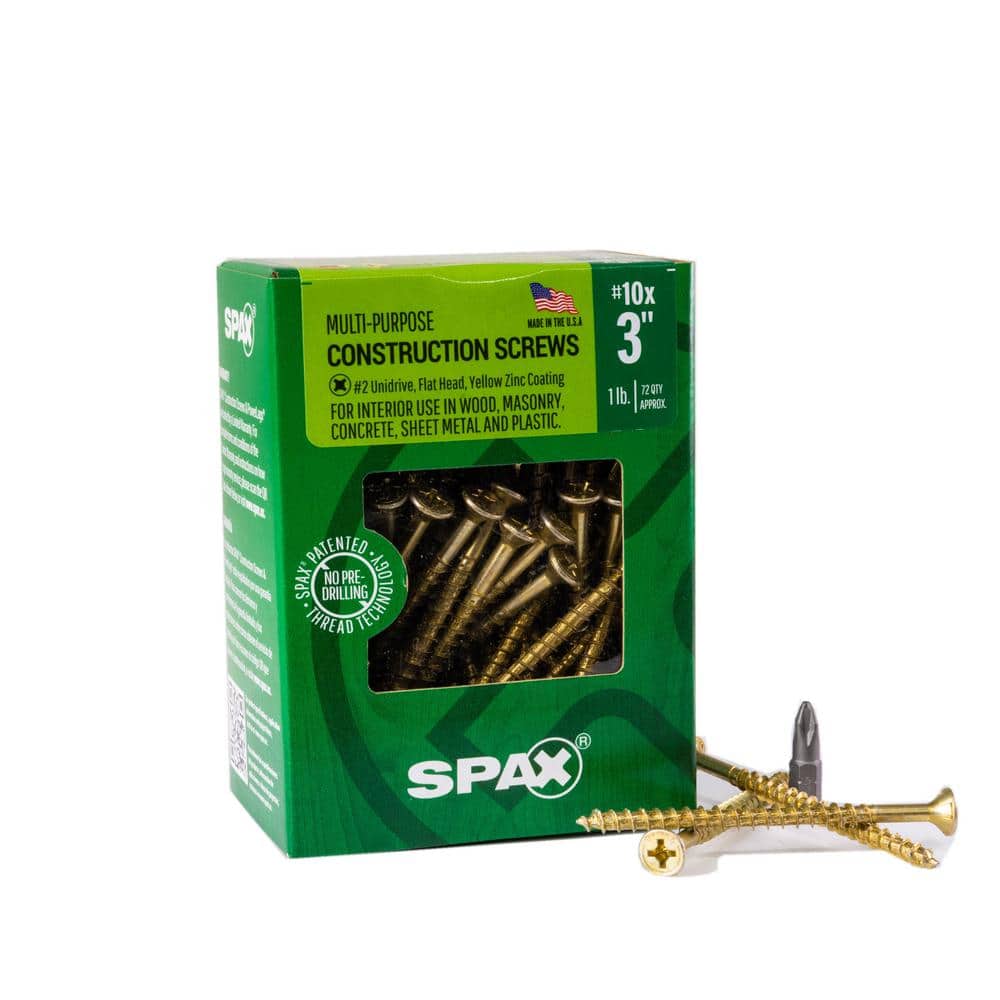 SPAX 10 x 3 in. Yellow Zinc Coated PhillipsSquare Undercut Flat Head Full Thread MultiPurpose