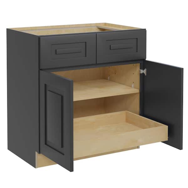 Home Decorators Collection Grayson 33 in. W x 24 in. D x 34.5 in. H Assembled Plywood Base Kitchen Cabinet in Deep Onyx with 1ROT Soft Close