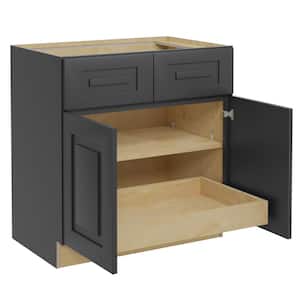 Grayson Deep Onyx Painted Plywood Shaker Assembled Base Kitchen Cabinet 1 ROT Soft Close 33 in W x 24 in D x 34.5 in H