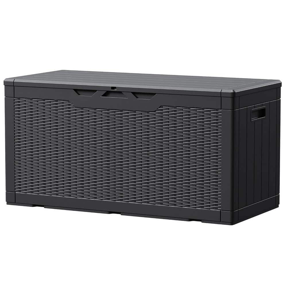 100 Gal. Black Resin Deck Box Indoor Outdoor Lockable Storage Container
