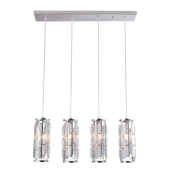 OUKANING 4Light Silver Modern Adjustable Height Crystal Chandelier