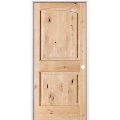 18 in. x 80 in. Rustic 2-Panel Arch Top Left-Hand Unfinished Knotty Alder Wood Single Prehung Interior Door