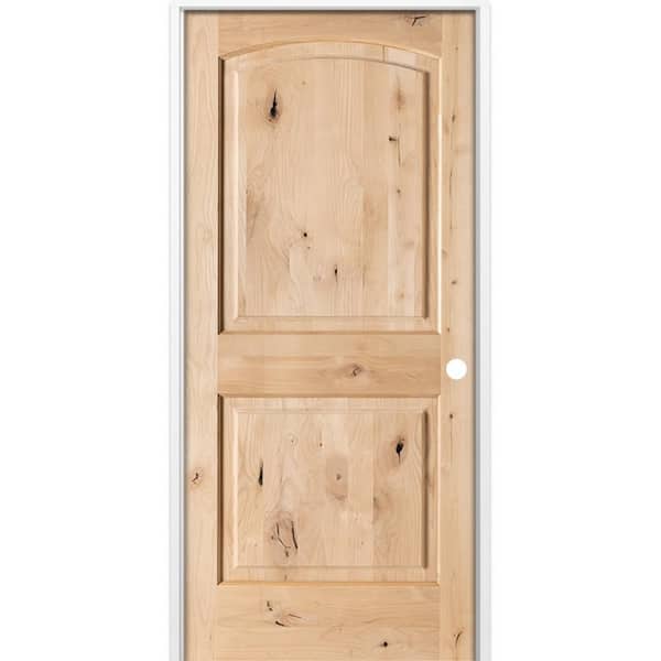 30 in. x 80 in. Rustic 2-Panel Arch Top Left-Hand Unfinished Knotty Alder Wood Single Prehung Interior Door