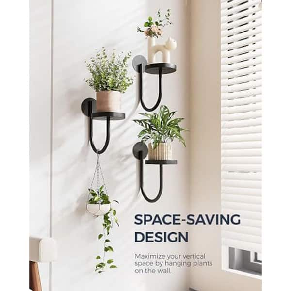 Oyezvary 3-Pack Black Metal Wall-Mounted Plant Hanger Indoor Window Shelves for Plants, Space-Saving Modern Planter Holder