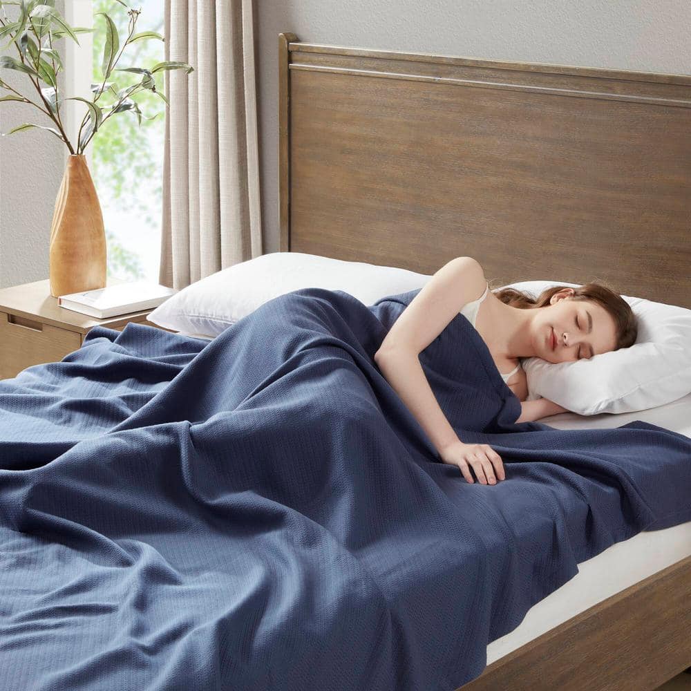 Navy Blue King Size Cotton Machine Washable Blanket