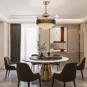 42 in. Integrated LED Indoor Gold Crystal Chandelier Ceiling Fan with Lights and Remote Retractable Fandelier
