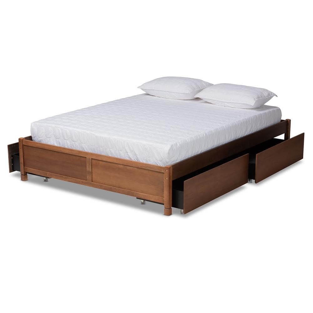 Yara Walnut Queen Bed with Tufted Upholstery and 4 Storage Drawers