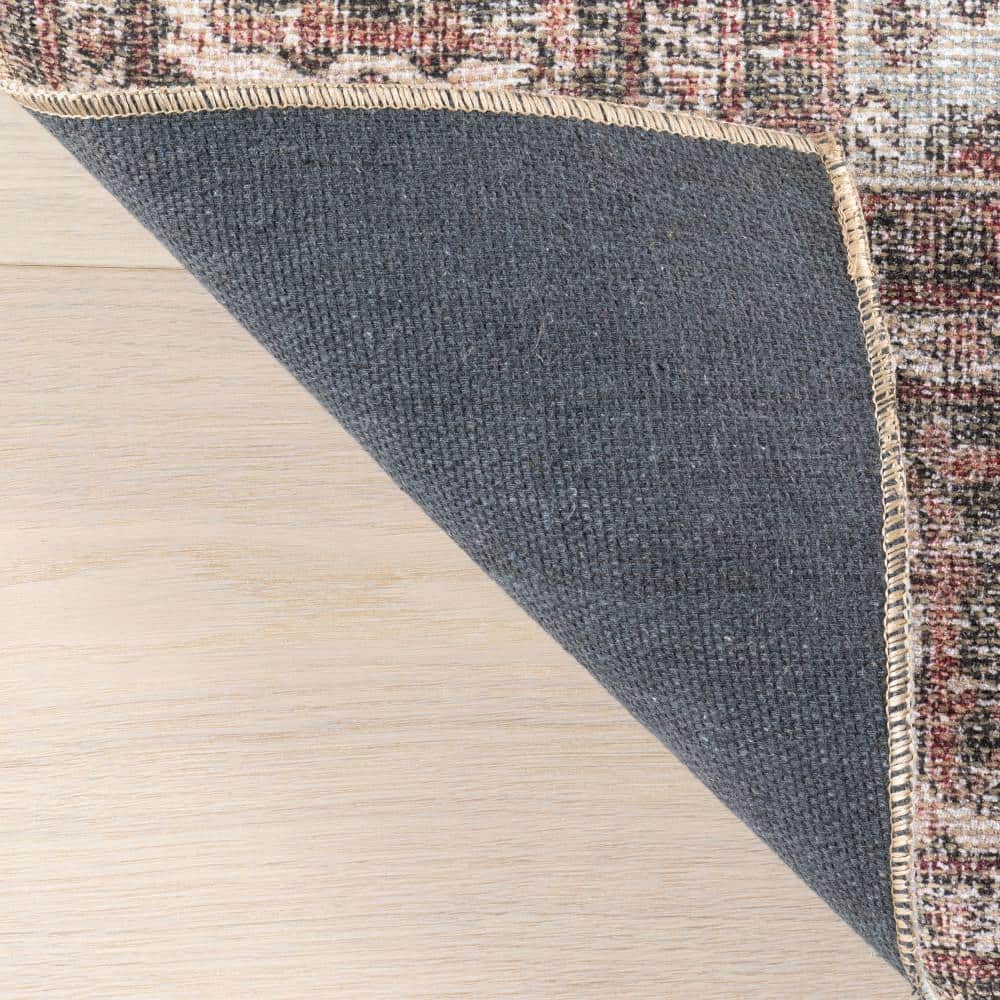 Gray and Burgundy Synthetic Rectangular Area Rug, 7' 10" x 10'