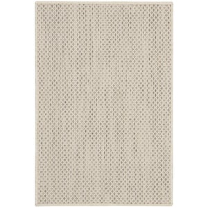 Courtyard Ivory Silver 2 ft. x 3 ft. Geometric Contemporary Indoor/Outdoor Patio Kitchen Area Rug
