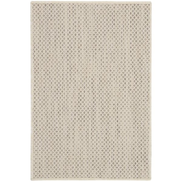 Nourison Courtyard Ivory Silver 2 ft. x 3 ft. Geometric Contemporary Indoor/Outdoor Patio Kitchen Area Rug