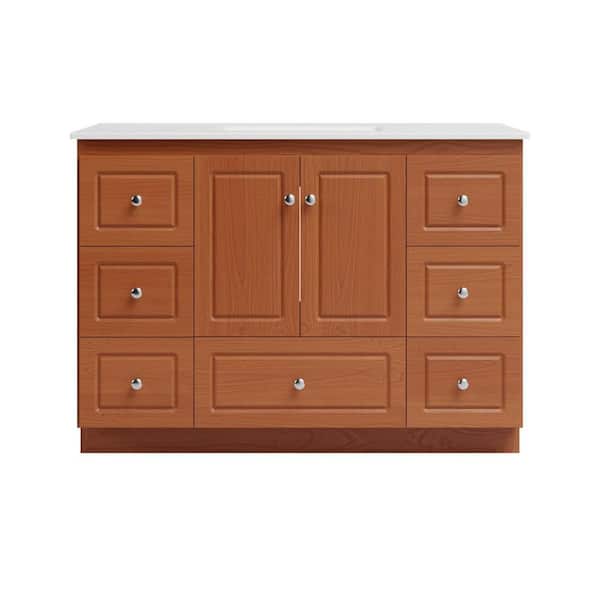 Ultraline 49 in. W x 22 in. D x 35 in. H Vanity in Medium Alder with Ceramic Vanity Top in White