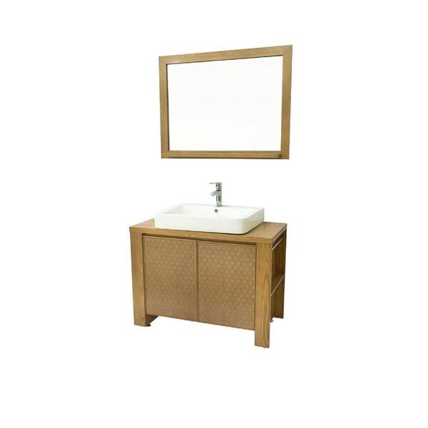 Dreamwerks 40 in. W x 20 in. D Vanity in Red Oak Wood with Ceramic Vanity Top in White with White Basin and Mirror