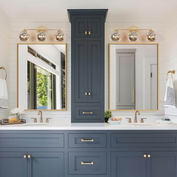 Zevni 21 in. 3-Light Modern Gold Bathroom Vanity Light, Globe