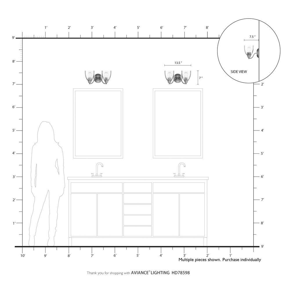 Montgomery Brushed Nickel 2-Light Vanity with Clear Hand-Blown Glass