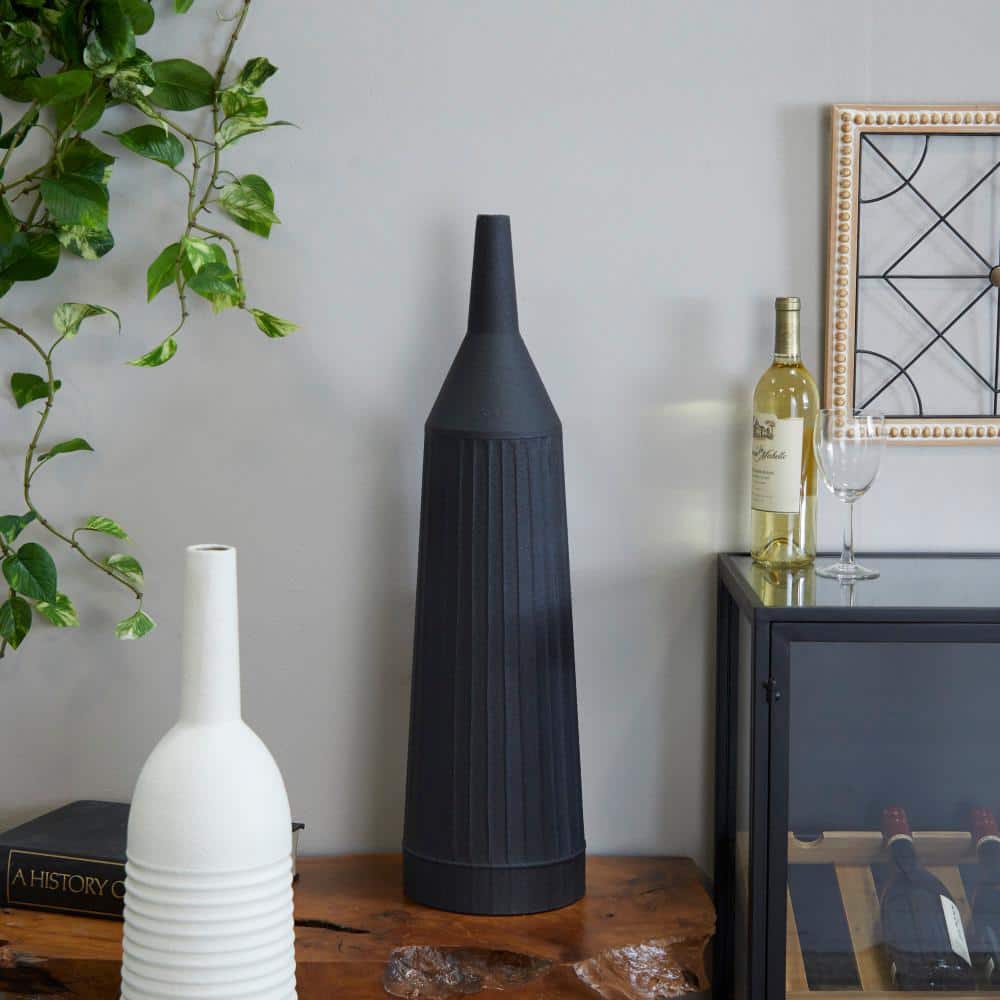 Litton Lane 30 in. Black Grooved Metal Decorative Vase