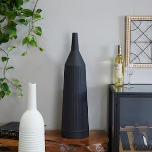 30 in. Black Grooved Metal Decorative Vase
