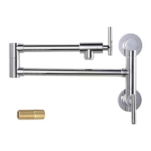 Brass Wall Mounted Pot Filler with Double Handle in Chrome