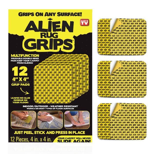 (12-Piece) Alien Carpet Grips 4 in. x 4 in. Anti-Slip Double-Sided Reusable Rug Grip Pad Tape