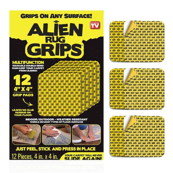 (12-Piece) Alien Carpet Grips 4 in. x 4 in. Anti-Slip Double-Sided Reusable Rug Grip Pad Tape