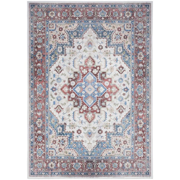Vintage Home Ivory Red 5 ft. x 7 ft. Center medallion Traditional Area Rug