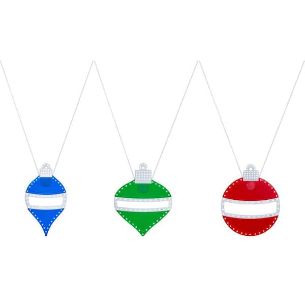10 in. 242 Count Christmas Hi-Vibrant Red, Green and Blue with White Color LED Ornament (3-Pack)