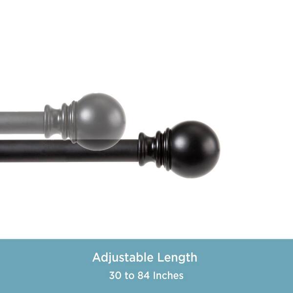Kenney Layla 30 In 84 Adjustable 1 Single Decorative Window Curtain Rod Black With Ball Finials Kn87002v1np Single Decorative Window Curtain Rod, Thick Curtain Rods Black