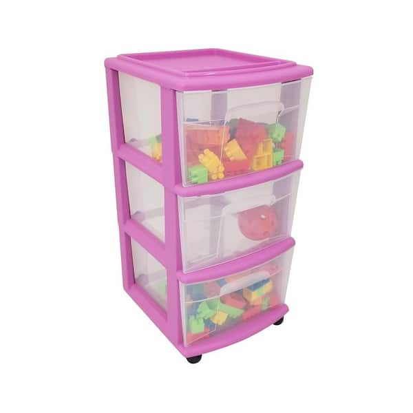 3 Drawer Cart With Clear Drawers, Purple Storage Bins With Drawers