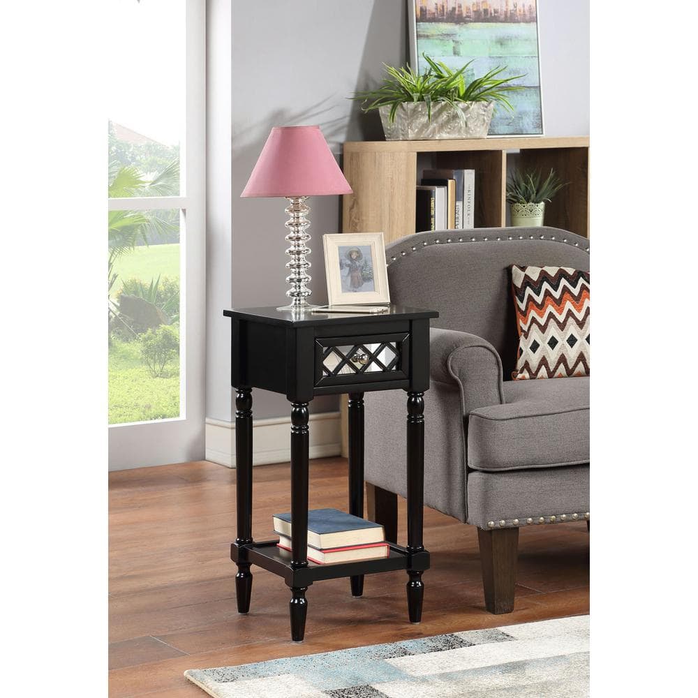 French Country Khloe Deluxe Black Wood and Metal 1-Drawer Accent Table