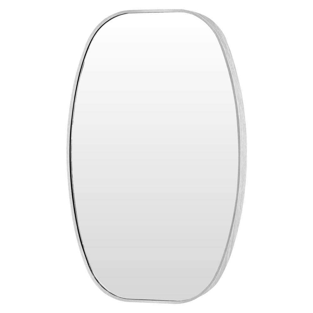 Crane Lake 20" x 30" Silver Oval Metal Framed Bathroom Mirror