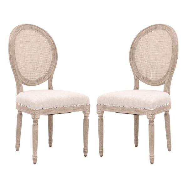Benjara Beige Fabric Cane Back Padded Dining Chair (Set of 2)