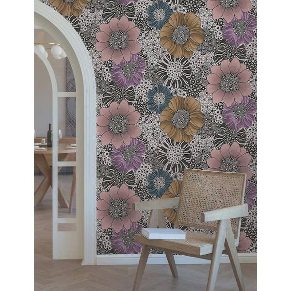 Anemones Black Peel and Stick Wallpaper