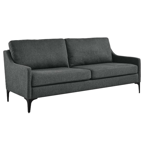 MODWAY Corland 74 in. Slope Arm Upholstered Fabric Sofa in Charcoal Gray
