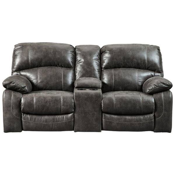 Benjara 77 in. Gray Solid Polyester 2-Seater Power Recliner Loveseat with Console