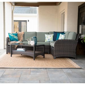 Jackson 5-Piece Wicker Outdoor Sectional with Sunbrella Sage Cushions