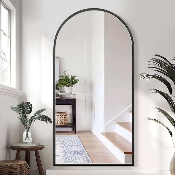 Dovelina 35 in. W x 71 in. H Classic Arched Wood Framed Black Color Floor Mirror Decorative Mirror