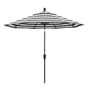 9 ft. Bronze Aluminum Market Auto-tilt Crank Lift Patio Umbrella in Cabana Classic Sunbrella