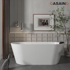 59 in. x 30 in. Solid Surface Stone Free Standing bath tubs Soaking Bathtub in White with Black Bathtub Pillow