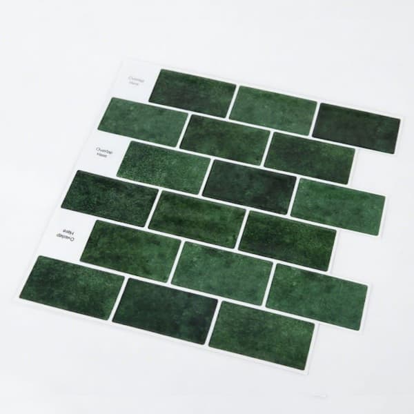 12 in. x 12 in. Forest Green Subway Vinyl Backsplash, 10-Pack Wall Peel and Stick Tile(coverage 10 sq. ft. )