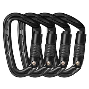 4-Piece Black Aluminum Auto Locking Carabiner for Rock Climbing, Camping, Gym and Rescue