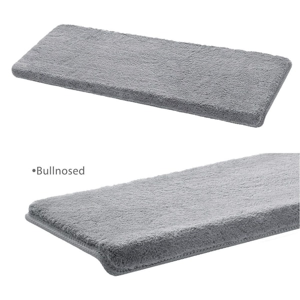 Soft Plush Light Gray 9.5 in. x 30 in. x 1.2 in. Bullnose Indoor Stair Tread Cover Tape Free Non-slip Carpet Set of 14