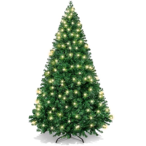 Photo 1 of 6 ft. Prelit Premium Hinged Pine Artificial Christmas Tree with 250-Lights, 1,000 Tips, Metal Base