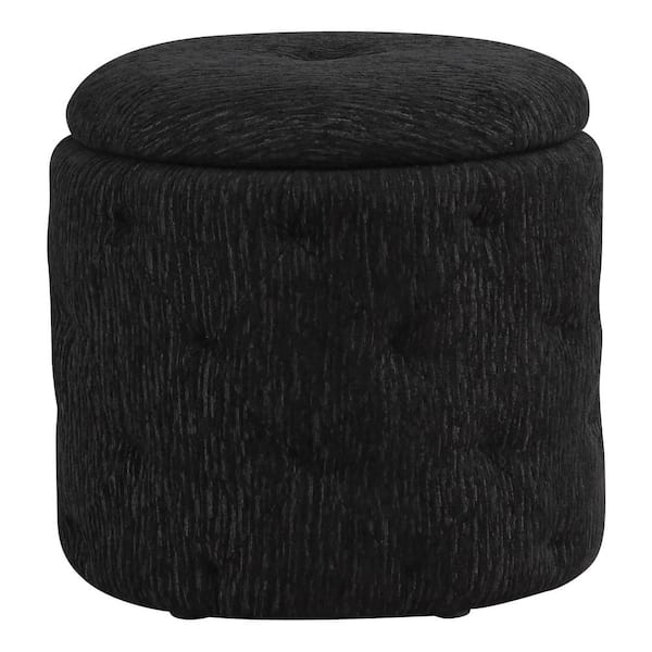 OSP Home Furnishings Erindale Onyx Fabric Round Storage Ottoman