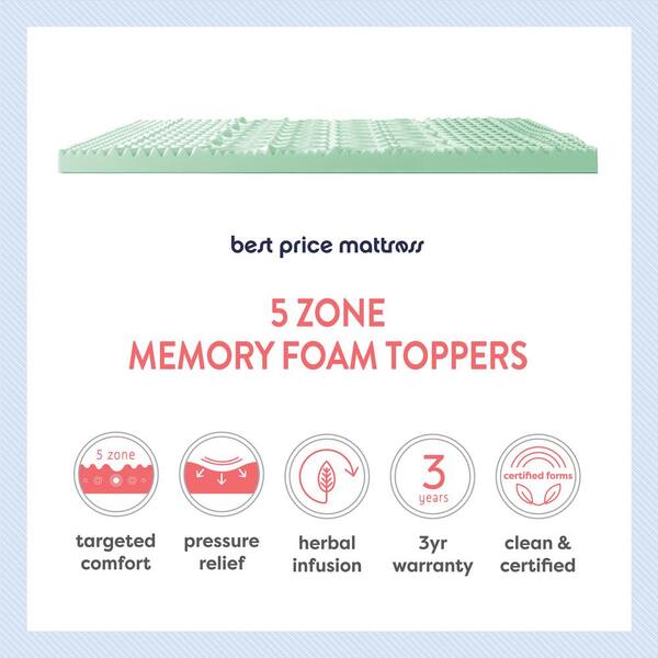 Mellow 1.5 Inch 5-Zone Memory Foam Mattress Topper, Calming Aloe Infusion,  Queen