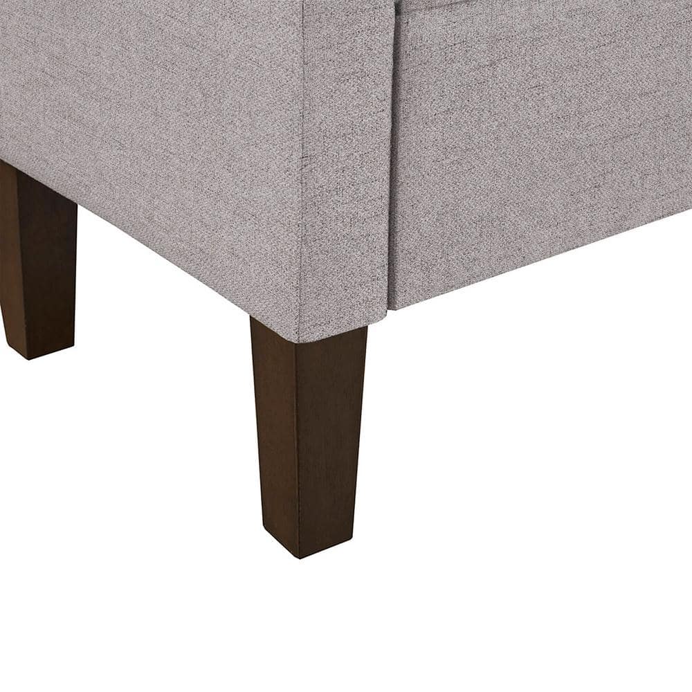 Light Grey Upholstered Flip-Top Storage Bench with Dark Wood Legs
