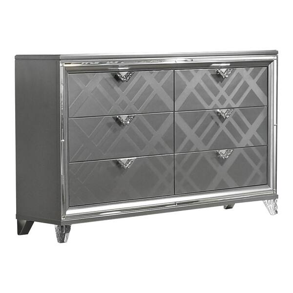 Furniture of America Rusconi Silver 6-Drawer 64.38 in. Dresser
