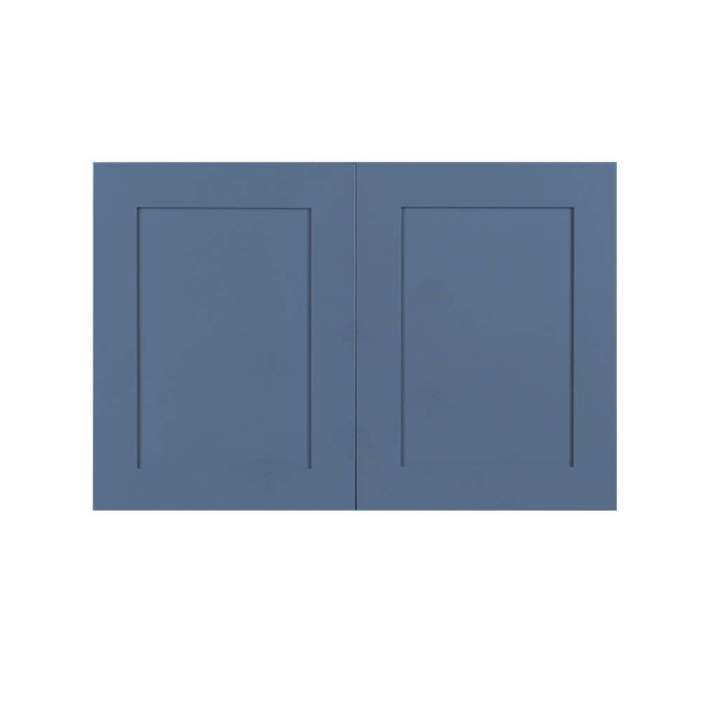 LIFEART Lancaster Blue Plywood Shaker Stock Assembled Wall Kitchen 36 in. W x