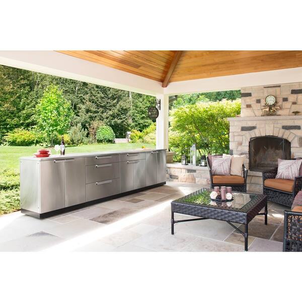 Newage S Stainless Steel 3 Piece 64 In W X 36 5 H 24 D Outdoor Kitchen Cabinet Set With Countertop And Covers 65105 Outdoor Kitchen Cabinet Set, Dogwood Kitchen Island With Stainless Steel Counter Top