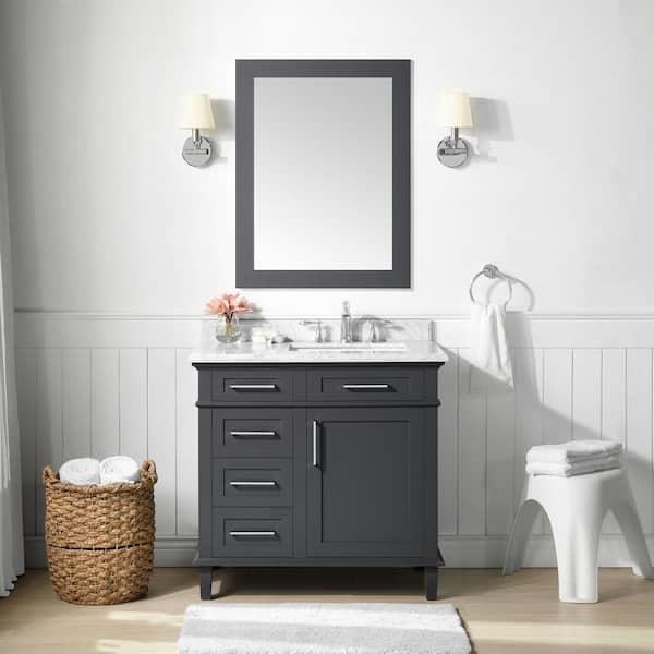 Home Decorators Collection Sonoma 36 In W X 22 D 34 H Bath Vanity Dark Charcoal With White Carrara Marble Top 8105100270 - Mobile Home Depot Bathroom Sinks