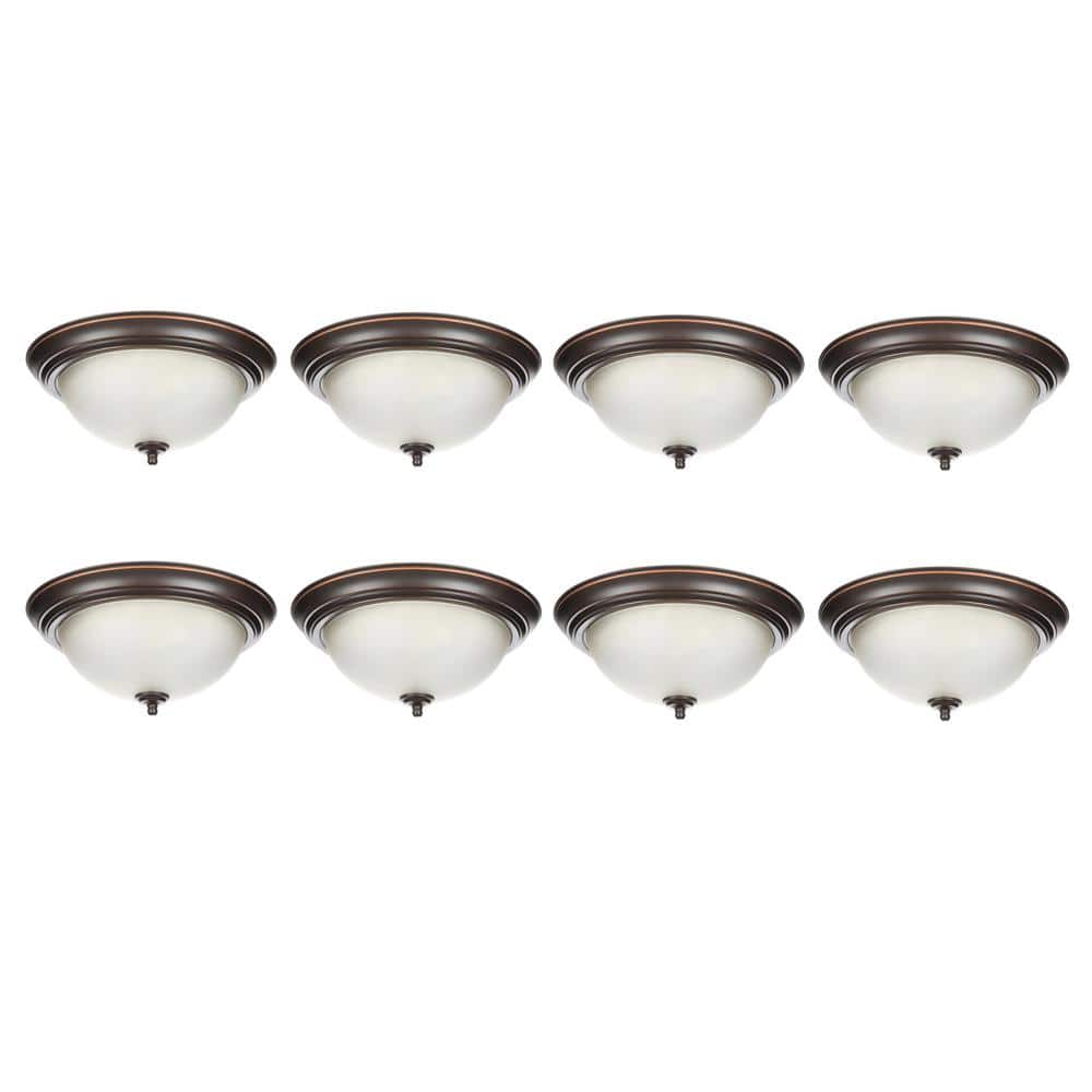 13 in. 2-Light Oil Rubbed Bronze Flushmount (8-Pack)